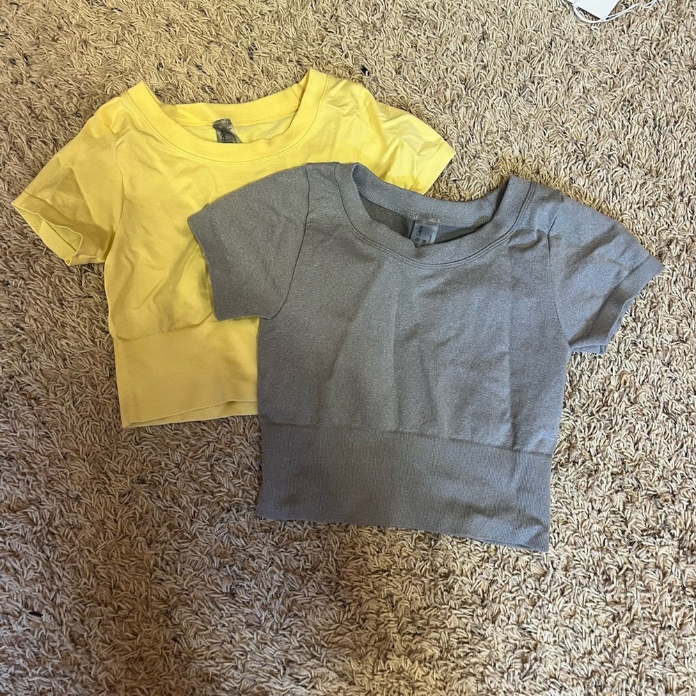 Yellow and Gray Women's Short Sleeve activewear tops